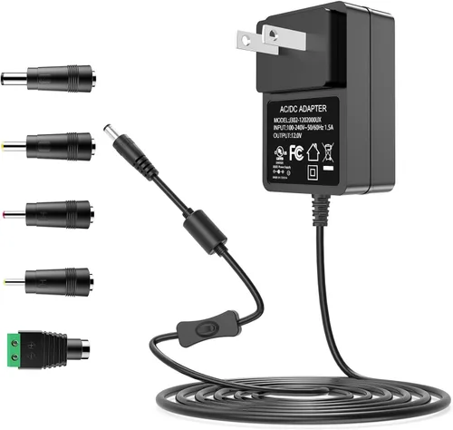 Fuente de alimentación de 12 V CC Adaptador de corriente de 12 V 2A 0.217 * 0.098 in UL listado con 5 puntas | for Yamaha Keyboard Power Supply