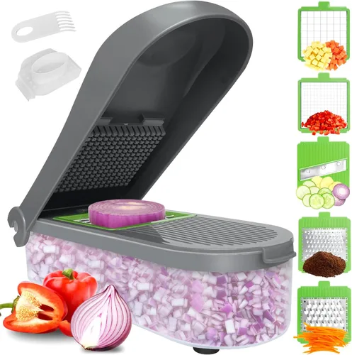 LHS procesador manual de alimentos, picadora grande de verduras, 1003 ml, picadora de ajo y cebolla con cuerda para verduras, ensalada, frutas,