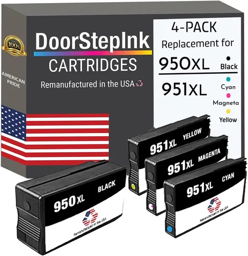 DoorStepInk Cartucho de tinta remanufacturado de repuesto para HP 950XL 951XL (negro, cian, magenta, amarillo) 950 XL 951 XL 4 PK para HP Officejet