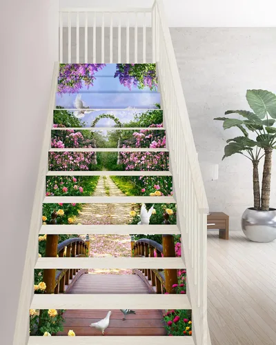 Miniatura 14 de FLFK Calcomanías para escaleras - Adhesivos para escaleras tipo pela y pega, Calcomanías para elevadores de escalera estilo cascada autoadhesivas