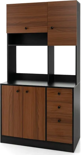 Miniatura 9 de Giantex Despensa de cocina, buffet con 3 armarios de almacenamiento, armario grande de piso de 71 pulgadas con 3 cajones profundos, encimera ancha