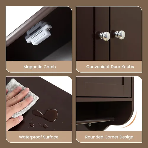 Miniatura 6 de COSTWAY Armario de baño montado en la pared, armario de almacenamiento sobre el inodoro con toallero, 2 puertas y estante ajustable, gabinete