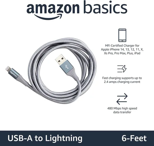 Miniatura 2 de Amazon Basics - Cable Lightning de nailon trenzado doble a USB, colección avanzada, cargador para iPhone certificado MFi