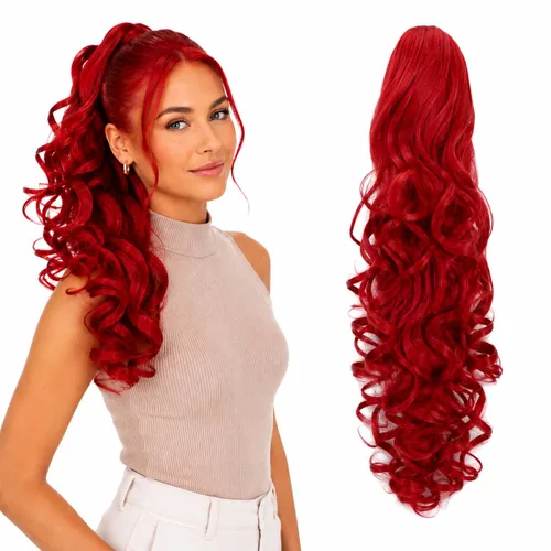 Miniatura 16 de Prettyshop - Extensión de cola de caballo de 24 pulgadas con clip, larga, voluminosa, ondulada, resistente al calor, color negro H63