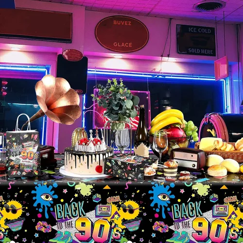 Miniatura 7 de Tegeme 3 manteles de plástico para mesa de fiesta de los años 90, mantel de fiesta de cumpleaños de los años 90, suministros de hip hop de los 90