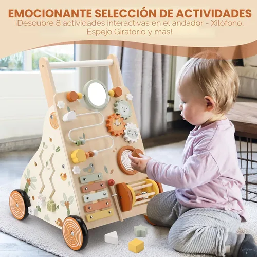 Miniatura 4 de Pithfor Andador de bebé de madera, andador de empuje para bebé con centro de actividades para niñas y niños, juguetes de andador de empuje Naranja