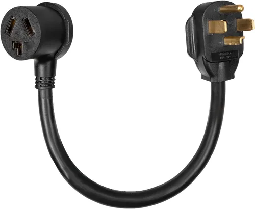 Iron Forge Cable Adaptador de enchufe de secadora de 3 clavijas a 4 clavijas - Adaptador de salida negro de 10/4 STW de 1.5 pies para secadora -
