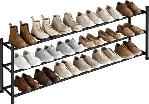 Miniatura 9 de STORAGE MANIAC Zapatero largo expandible, estante de zapatos de metal ancho apilable de 6 pares, estante ajustable para zapatos, organizador