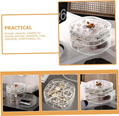 Miniatura 9 de Caja organizadora de joyas apilable transparente con múltiples compartimentos, contenedor de almacenamiento de joyas para aretes, collares