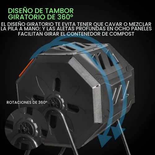 Miniatura 3 de Hourleey Contenedor de Compostaje Giratorio para Exteriores, Contenedor de Compostaje Giratorio de Doble Cámara de 43 Galones con Puertas