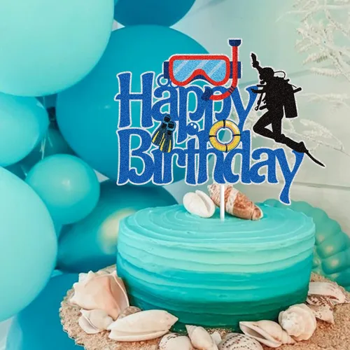 Miniatura 3 de Decoración para tartas de cumpleaños con purpurina azul, buceo, deportes submarinos, océano, verano, natación, pastel, decoración, buceador