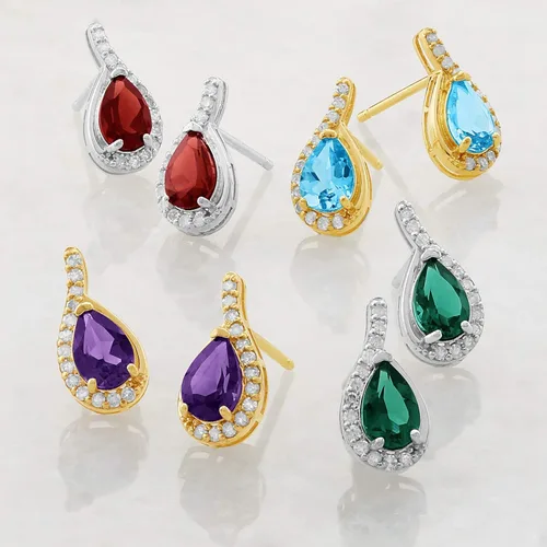Miniatura 4 de 14k Yellow or White Gold Gemstone Pear Shape Drop Stud Earrings for Women with Teardrop Natural Diamonds and Push Backs 6mm x 4mm Birthstone by MAX