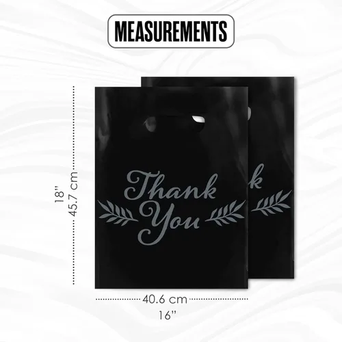 Miniatura 2 de Houseables Bolsas de mercancía Thank You, bolsa de compras al por menor, 16 x 18 pulgadas, 100 unidades, 1.75 mil de grosor, negro, blanco, asas