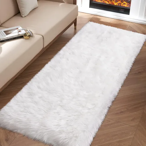 Miniatura 10 de Alfombra de piel sintética para sofá, silla, alfombra pequeña beige para dormitorio, 2 x 3 pies, alfombras peludas para habitación de los niños