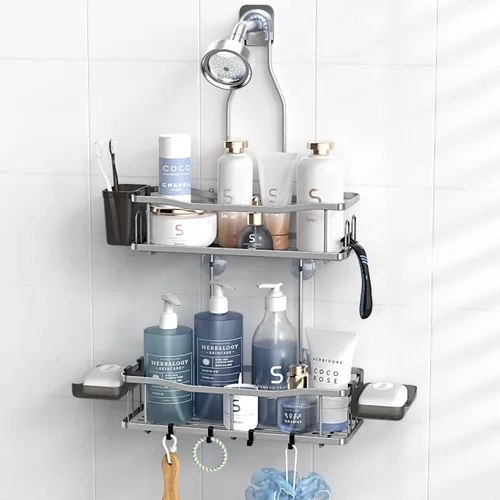 Miniatura 8 de Aitatty Organizador de baño colgante para ducha: estantes de ducha inoxidables sobre el cabezal de ducha, sin taladrar en el interior, estantes
