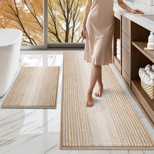 Miniatura 119 de BSICPRO Juegos de Alfombras y Tapetes para Baño, Juego de Alfombra de Baño de Felpilla Gruesa Absorbente de 2 Piezas Antideslizante, Tapetes Suaves