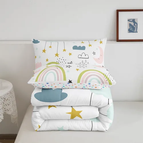 Miniatura 7 de Erosebridal Juego de ropa de cama con diseño de arco iris para niños, tamaño individual para niñas, lindo juego de edredón de dibujos animados