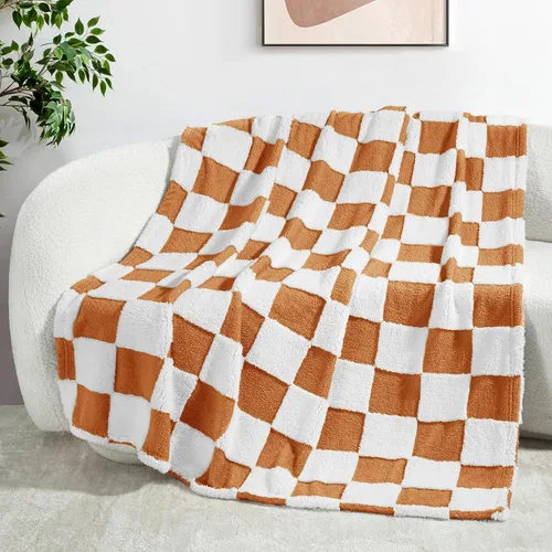 Miniatura 25 de Exclusivo Mezcla - Manta de franela super suave y cálida con diseño de vellón esponjoso, para sofá, cama, con lindo patrón a cuadros, negro, 50" x