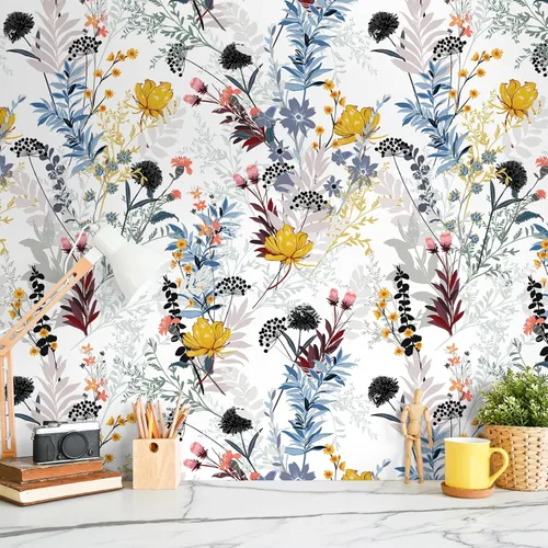 Miniatura 2 de VEELIKE Papel tapiz de flores silvestres para despegar y pegar, papel de contacto extraíble vintage para paredes, armarios, muebles, 17.7 x 354