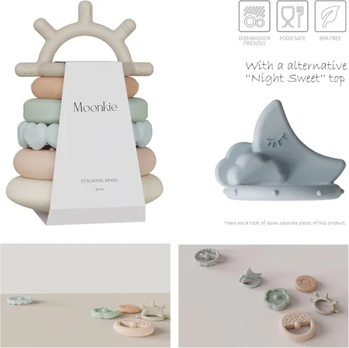 Miniatura 6 de Moonkie Stacks of Circles - Juguete de Dentición Suave Juguete de Aprendizaje Educativo para Bebés Juguetes de Anillos Apilables para Bebés