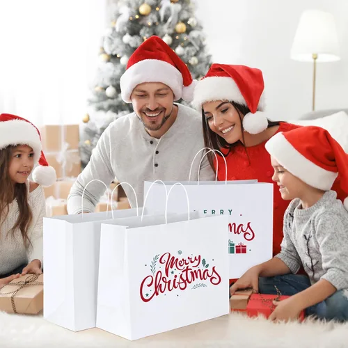 Miniatura 6 de GSSUSA Bolsas de regalo de papel grandes de 16 x 6 x 12 pulgadas, 25 bolsas de papel blanco con asas, bolsa de compras para pequeñas empresas, papel