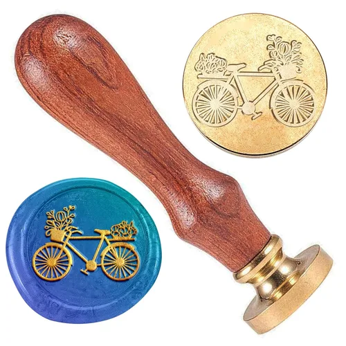 Sello de sellado de cera de bicicleta, cabeza de sello de cera de latón de 1 pulgada con mango de madera, sello de cera de bicicleta de flores para
