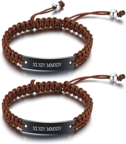 Miniatura 29 de MEALGUET Pulseras de ID Personalizadas para Parejas Grabado Personalizado Hecho a Mano Cuerda Trenzada Pulsera de Muñeca para Hombres Mujeres