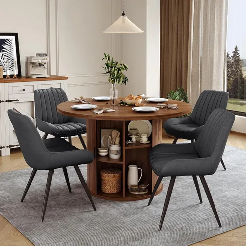 Miniatura 10 de Miereirl Juego de mesa y sillas de comedor moderno redondo, con una mesa de comedor de madera equipada con compartimentos de almacenamiento