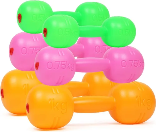 Juego de mancuernas de plástico para niños, juego de mancuernas para niños, equipo de ejercicio de fitness para gimnasio en casa (juego de 6 piezas)