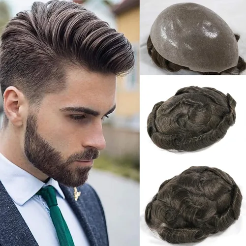 Miniatura 13 de SIMBEAUTY Cabello humano súper natural para hombre, estilo libre de tupé, 10 x 8 pulgadas, sistemas de reemplazo de cabello para hombres