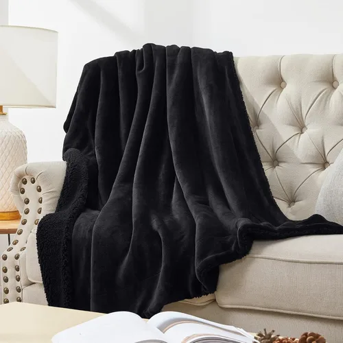 Miniatura 7 de Walensee Manta de Vellón Sherpa (Tamaño Queen de 90 x 90 pulgadas, negro) Manta de Felpa Suave Difusa Súper Suave Reversible de Microfibra