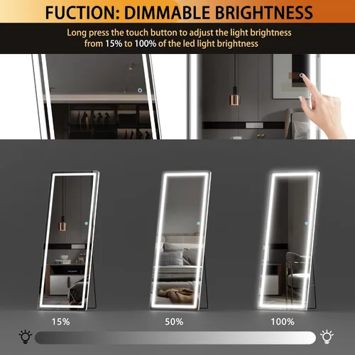 Miniatura 4 de Hasipu Espejo de longitud completa con luces, espejo de piso LED de 61" x 22", espejo de cuerpo entero para vestirse, espejo montado en la pared