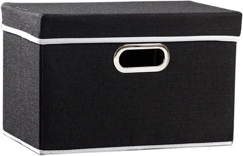 Miniatura 57 de PRANDOM Contenedor de almacenamiento plegable con tapa [1 unidad] Caja de almacenamiento decorativa de tela de lino, cesta organizadora con asas