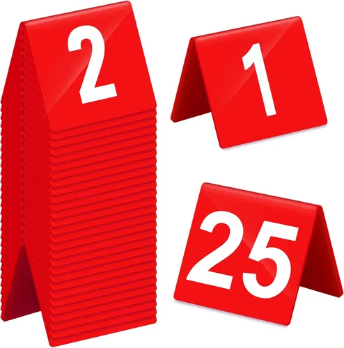 Miniatura 7 de Tuanse Números de mesa del 1 al 25 de acrílico de doble cara numerada, tiendas de campaña de plástico para restaurantes, números de boda, tarjetas