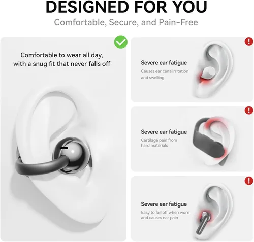 Miniatura 3 de Auriculares con clip abiertos con Bluetooth 5.4, reproducción de 48 horas, IPX6 impermeable, control táctil, cómodos para entrenamientos y uso Blcak