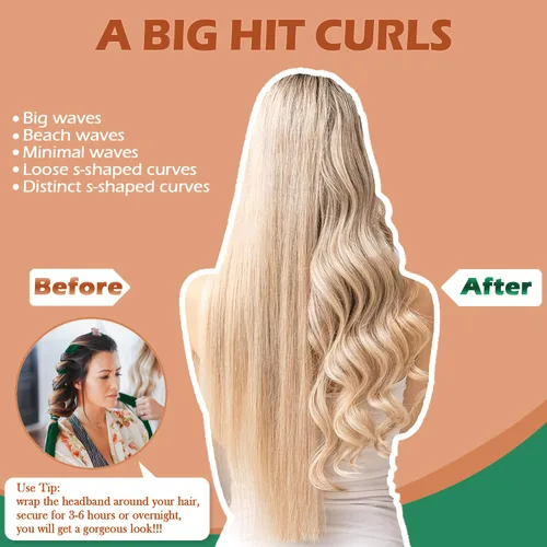 Miniatura 5 de Cintillo rizador sin calor para la noche, rizadores de pelo sin calor de 70 pulgadas para cabello medio largo, verde y naranja