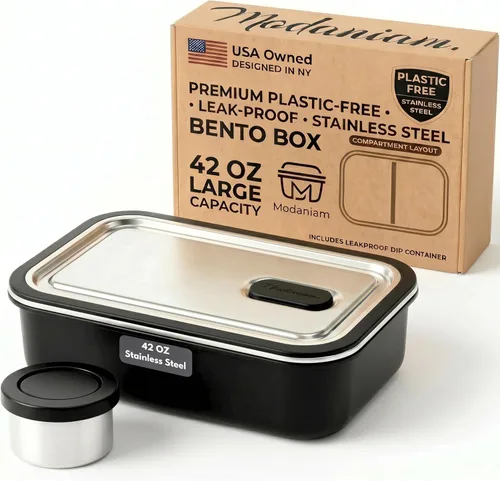 Modaniam Caja Bento de acero inoxidable para adultos, 42 onzas, contenedores de almuerzo de acero inoxidable, lonchera de metal, contenedores de