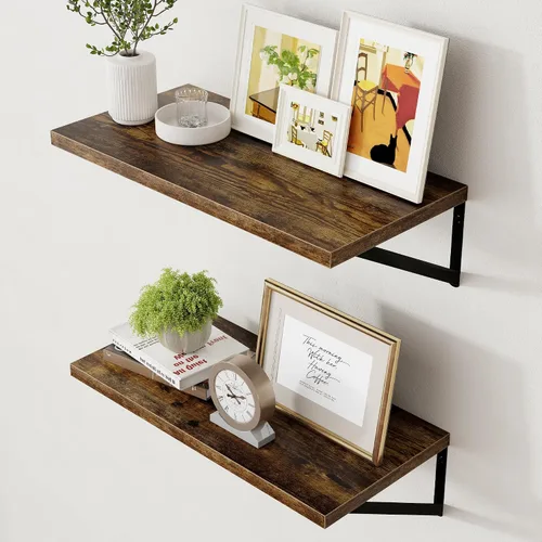 Miniatura 30 de Axeman Estantes flotantes profundos Juego de 2 estantes de pared negros de 16 pulgadas Estantes flotantes de madera de 10 pulgadas