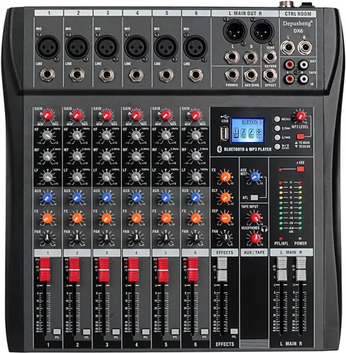 Depusheng DX6 Mezclador Profesional Placa de Sonido Consola de Mezcla de 6 Canales Sistema de Escritorio Interfaz Digital USB MP3 Entrada 48V