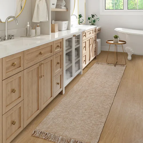 Miniatura 2 de Collive Alfombra Larga para Pasillo de 2.6' x 7', Alfombras Lavables para Interiores de Entrada, Alfombras de Cocina Trenzadas Tejidas Beige/Crema