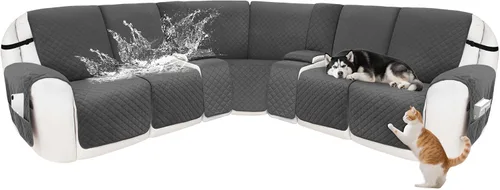 Miniatura 39 de Fundas para sofá modular reclinable, de terciopelo en forma de L, funda de consola central para perros y mascotas, lavable antideslizante, 1 funda