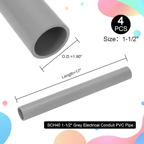Miniatura 3 de 4 tubos de PVC de 1-1/2 pulgadas de largo, tubo rígido de PVC Sch40 de 17 pulgadas de largo, tubos redondos de tubería para instalación de cableado