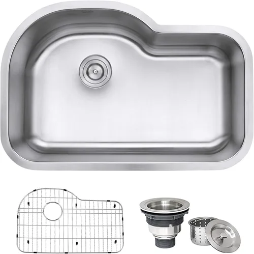 Ruvati RVM4700 Fregadero de Cocina Bajo Encimera de 31.5 Pulgadas - Fregadero de Cocina de Acero Inoxidable Calibre 16 de Un Solo Seno con Acabado