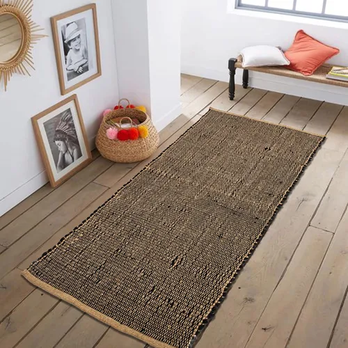 Chardin home Alfombra de pasillo de yute y algodón negro, alfombra reversible tejida a mano de 2 x 5 pies, decoración rústica de yute negro y natural