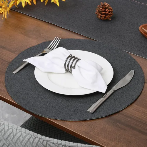 Miniatura 4 de Textile - Juego de 6 manteles individuales de lino de arpillera de doble cara, antideslizantes, lavables, para mesa de comedor (redondo, gris, negro)