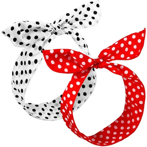 Miniatura 14 de Hicarer 2 diademas de lunares para mujer, bandana retro, diadema vintage con alambre con lazo torcido, traje de los años 50, diadema para disfraz