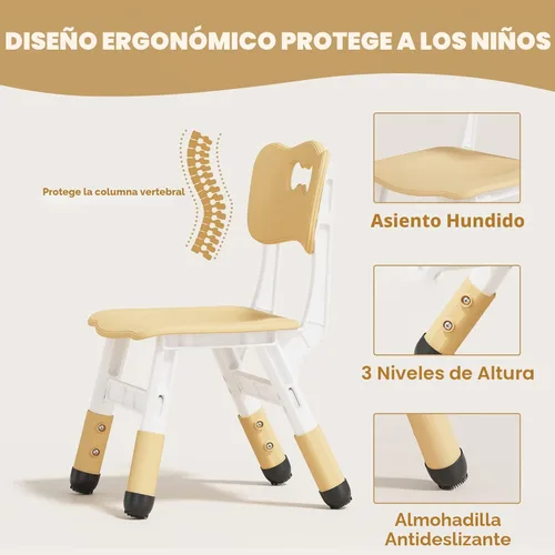 Miniatura 5 de Set de mesa y 4 sillas para niños Brelley, juego de mesa y sillas ajustables en altura para niños pequeños, escritorio con diseño de grafiti, patas