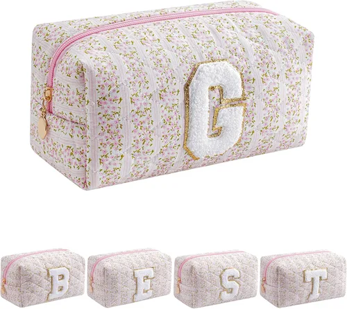 Miniatura 47 de Bolsa de maquillaje alfabética JOVAKIT, bolsa de cosméticos para mujeres, regalos de Navidad para niñas de 6 a 18 años, neceser de viaje con flores