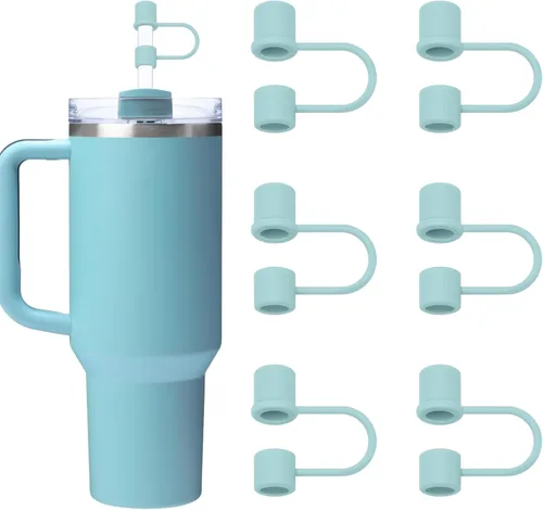 Miniatura 14 de 6 tapas de silicona para popotes compatibles con vaso Stanley de 30 y 40 onzas con asa, tapones de 10 mm, tapas para popotes a prueba de polvo Blanco