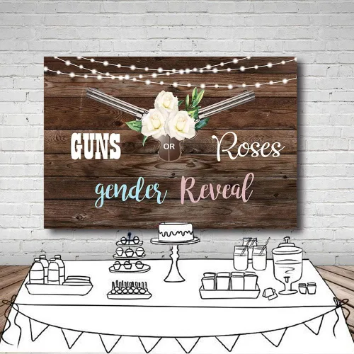 Miniatura 5 de MEHOFOND Pistolas o rosas para revelación de género para fiesta de fondo de fotos, luces de madera rústica con purpurina, unisex, decoración de baby
